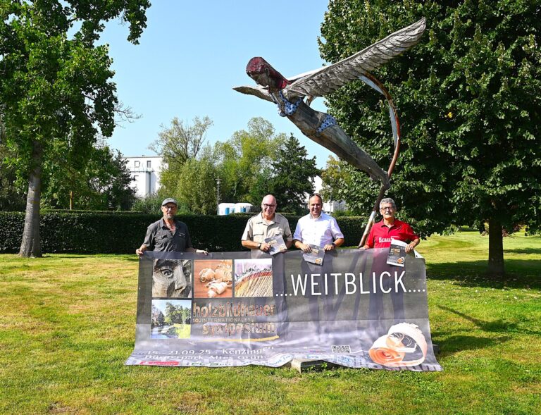 Holzkunst in der Entstehung erleben. Bildhauer verwandeln den Bürgerpark in Kenzingen in ein Atelier